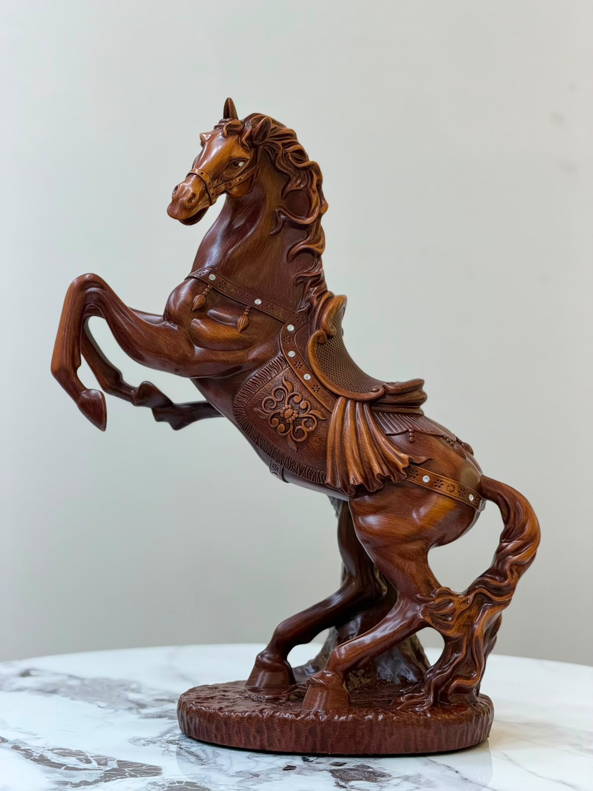 Majestic rearing stallion resin statue
